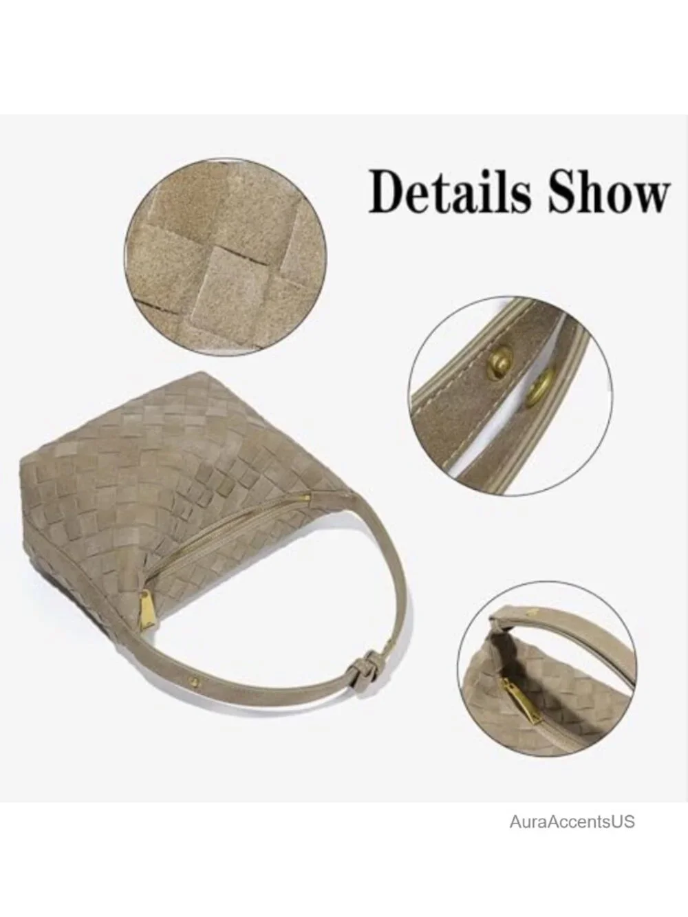 Handwoven Suede Leather Tote Bag Vegan Hobo Top-Handle Shoulder Purse